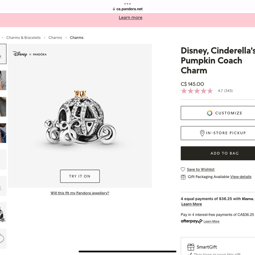 Pandora Disney Cinderella’s Pumpkin Coach charm
